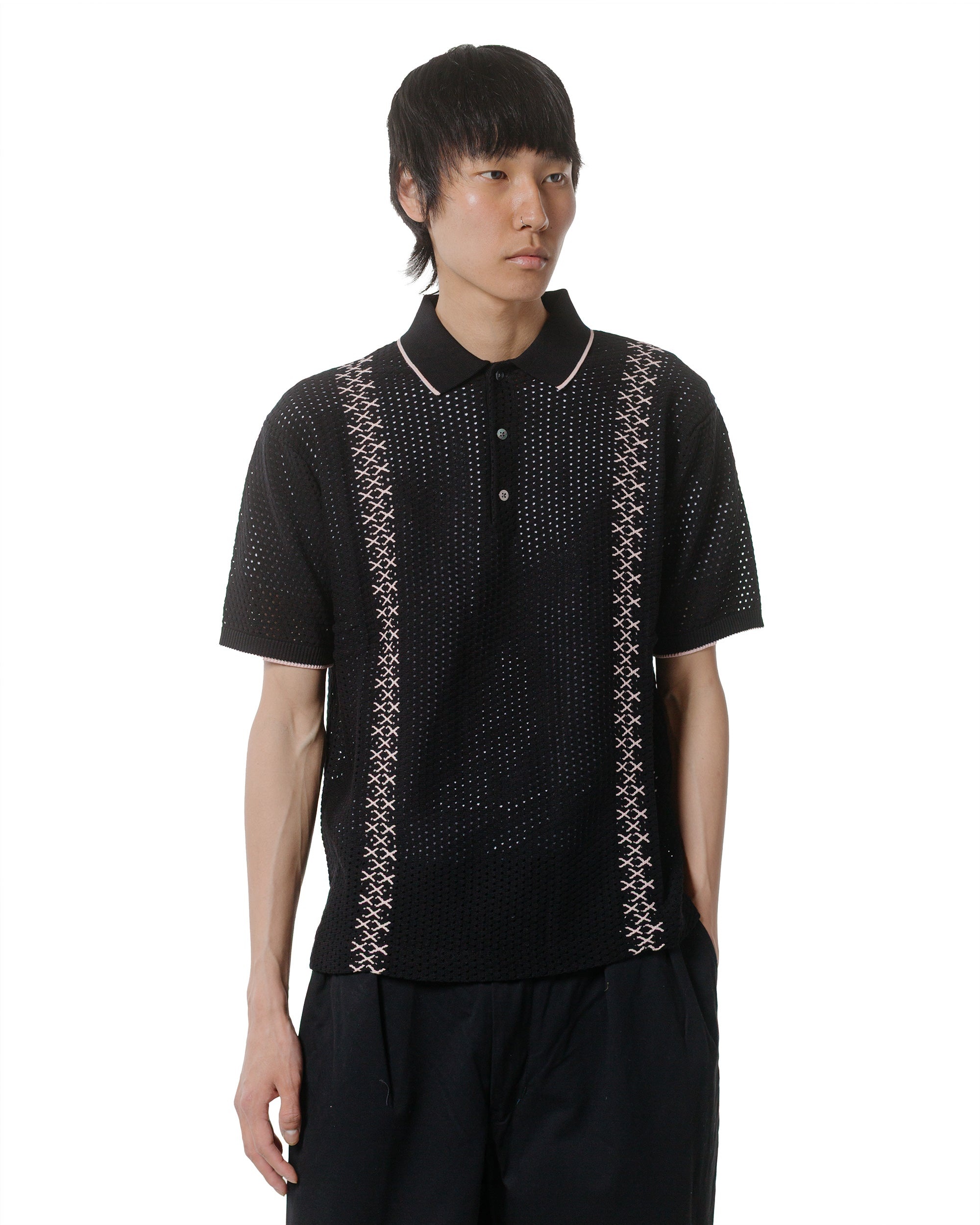 Knit Polo Mesh Stripe Black - 2