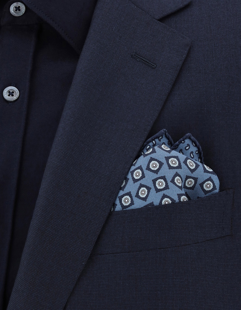 Canali BLUE SILK DOUBLE PRINT POCKET SQUARE outlook