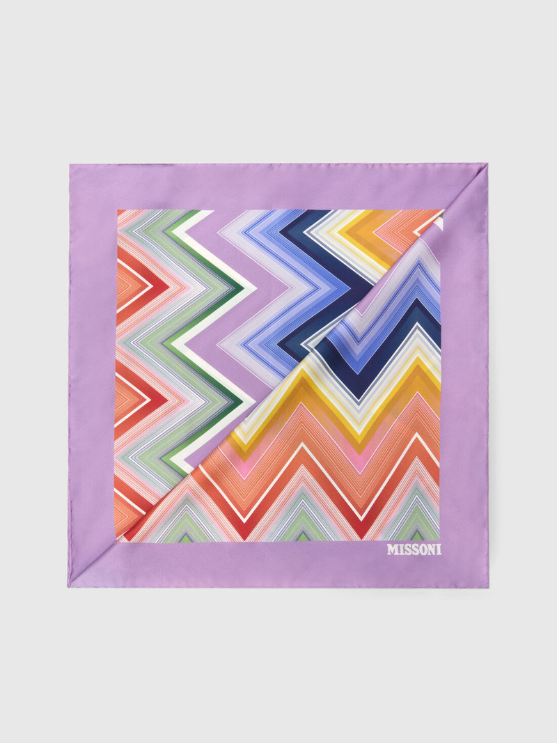 Silk foulard with macro zigzag print and logo 1