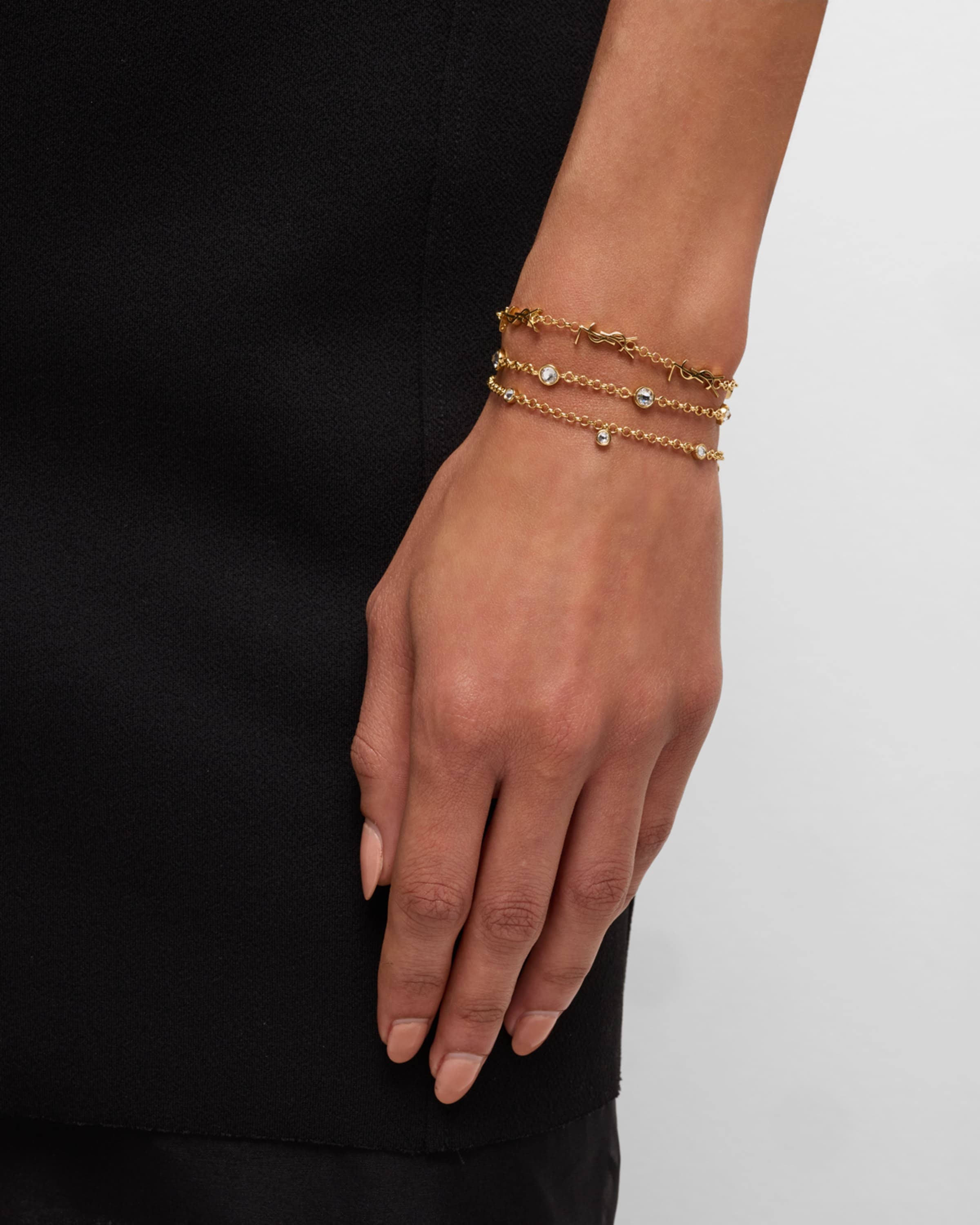 SAINT LAURENT YSL Rhinestone Multi Chain Bracelet