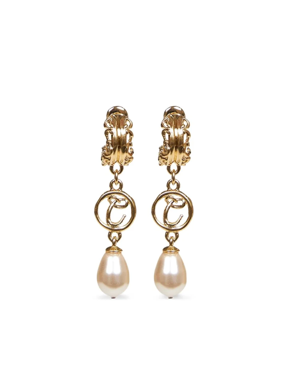 ornamental-detail pearl-pendant earrings - 1