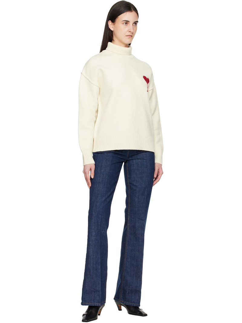 AMI Paris Off-White Contrasted Ami de Coeur Funnel Neck Sweater outlook