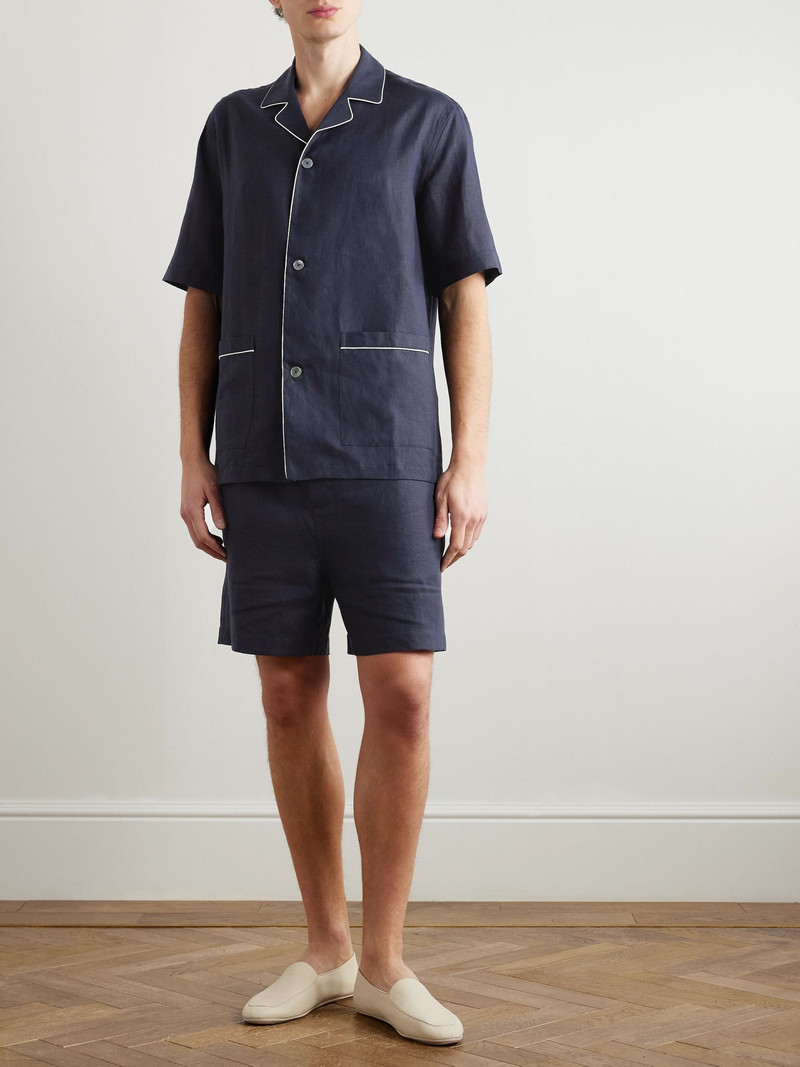 ZEGNA Camp-Collar Oasi Linen Pyjama Set Navy outlook