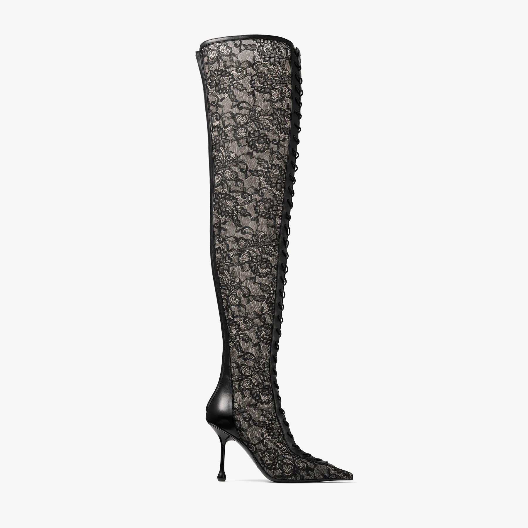 Scarlett Over The Knee 95 Black Jimmy Choo Lace and Nappa Leather Over The Knee Boots - 1