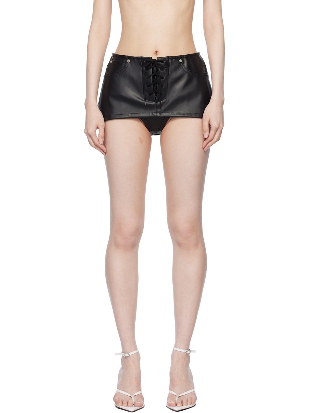 Black Lace Up Detail Skort - 1