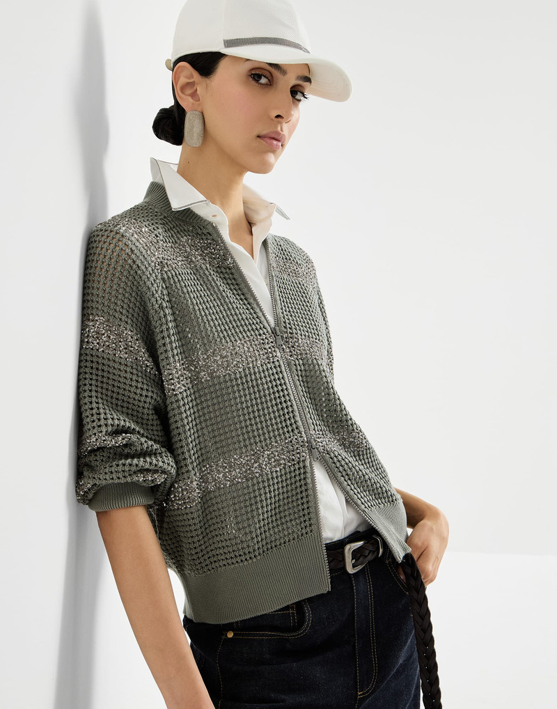 Cotton net cardigan with dazzling stripes 5