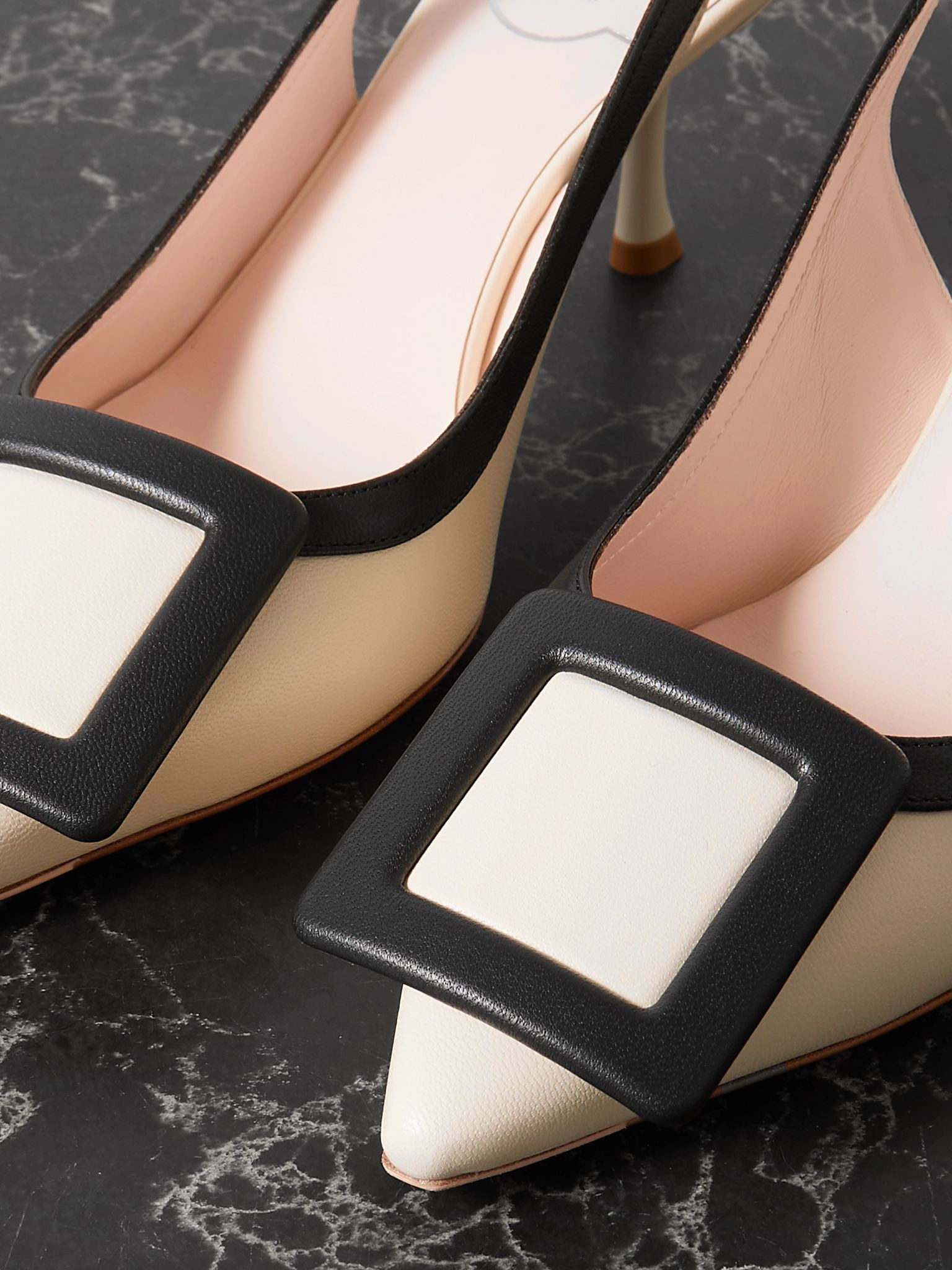 Viv In The City 65 two-tone leather point-toe slingback pumps White - 4