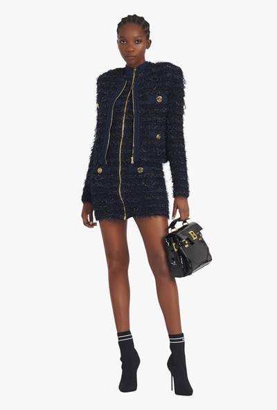 Balmain Short navy blue tweed dress outlook