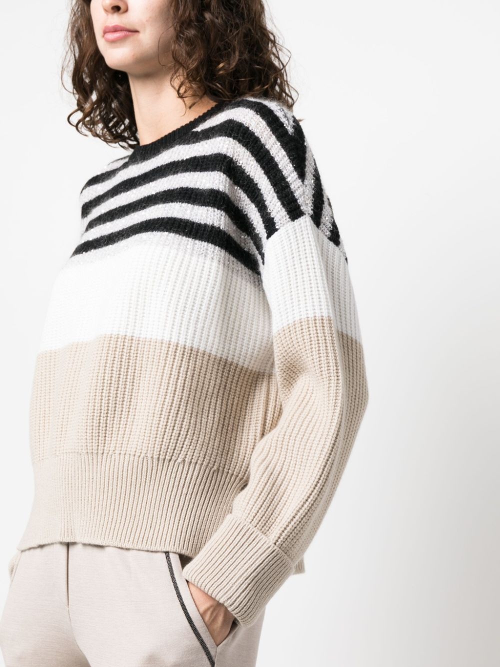 stripe-pattern knitted jumper - 5