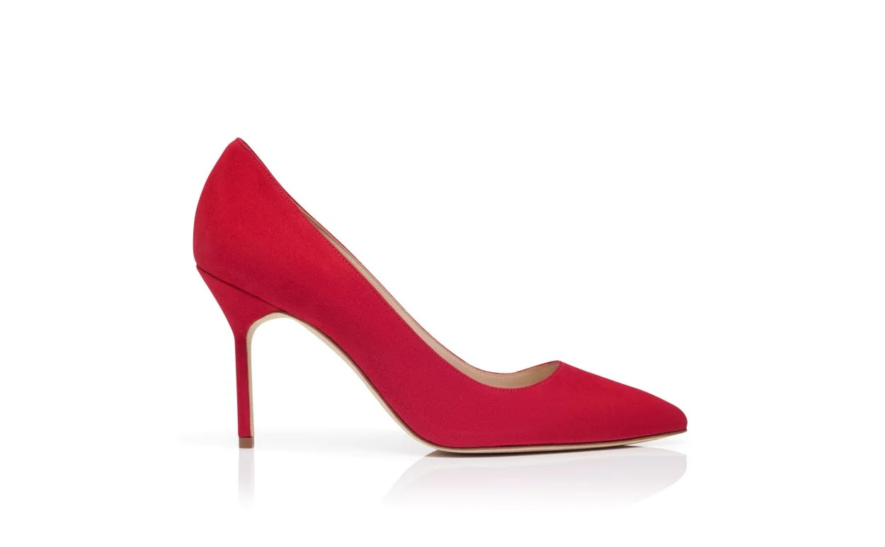 Red Suede Pointed Toe Pumps - 1