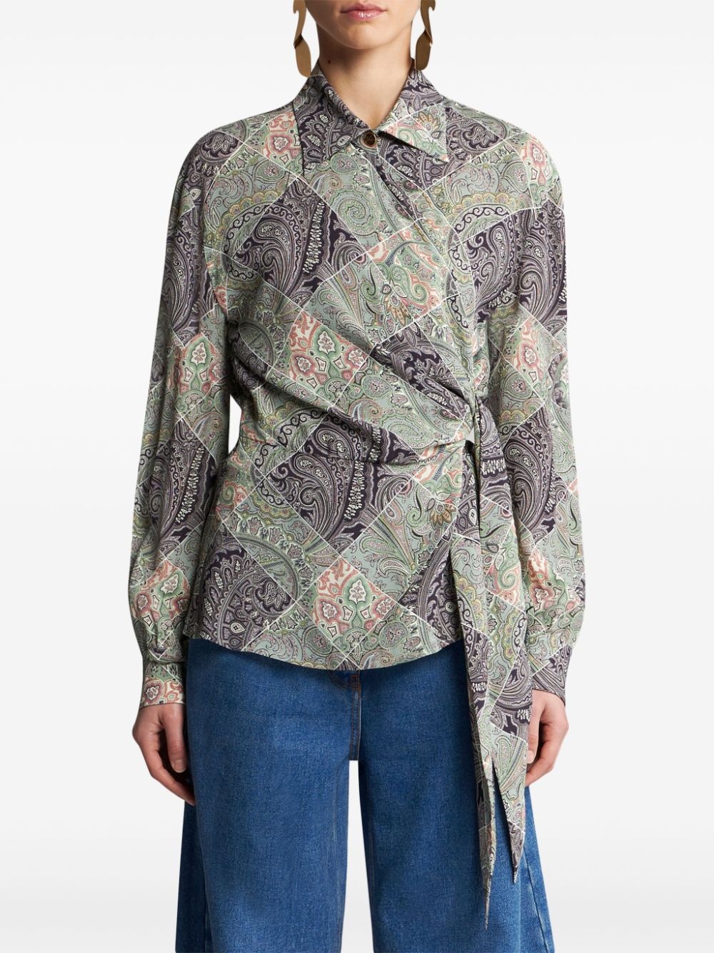 patchwork-print wraparound-style shirt - 3