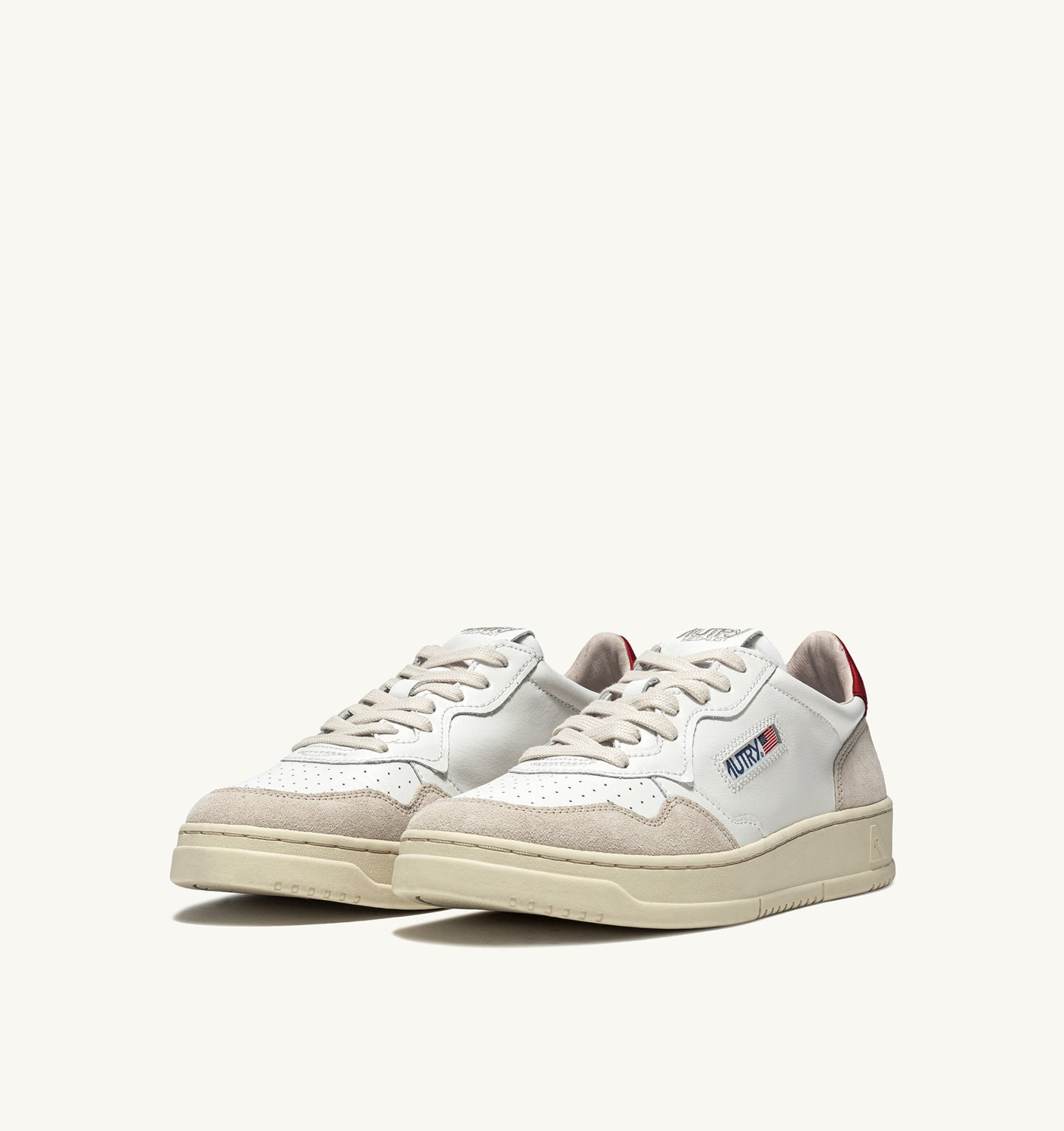 MEDALIST LOW SNEAKERS IN WHITE AND RED LEATHER AND BEIGE SUEDE - 2
