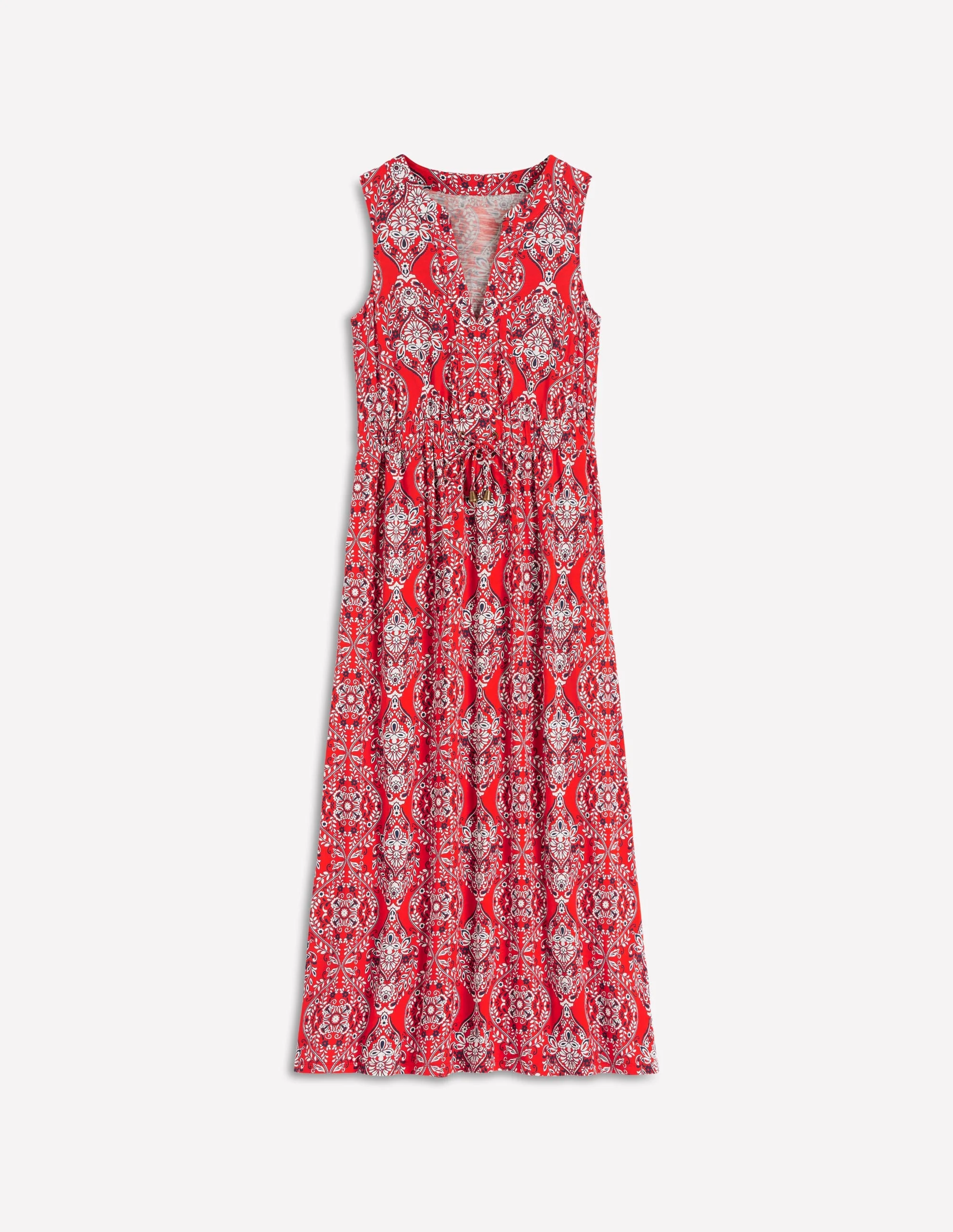 Delphine Midi Sleeveless Dress-Blood Orange, Gardenia - 1