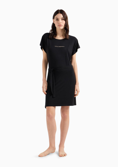 EMPORIO ARMANI Stretch-viscose beachwear dress with micro-studded logo and sash outlook