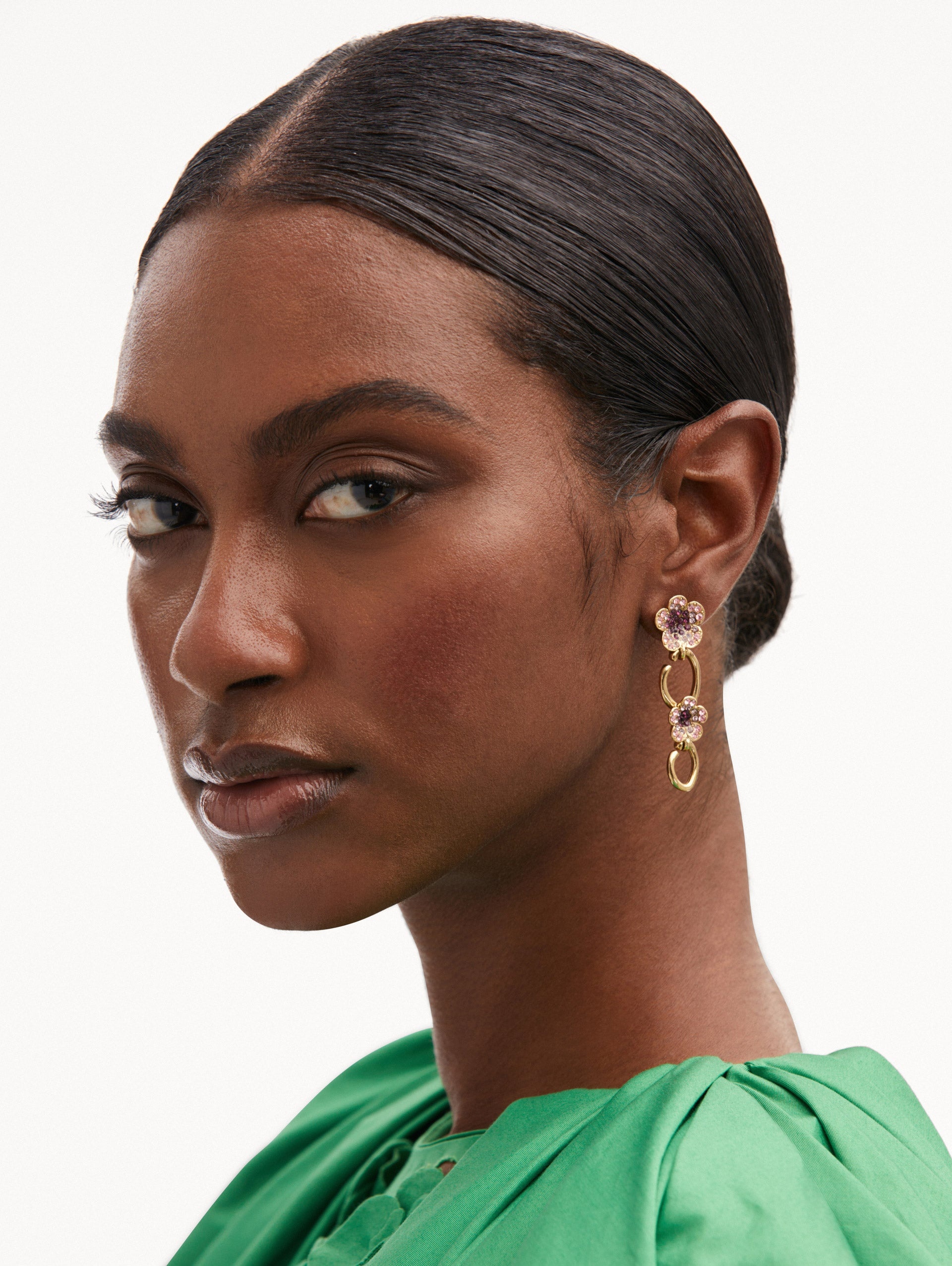 CRYSTAL FLOWER O DROP EARRINGS - 2