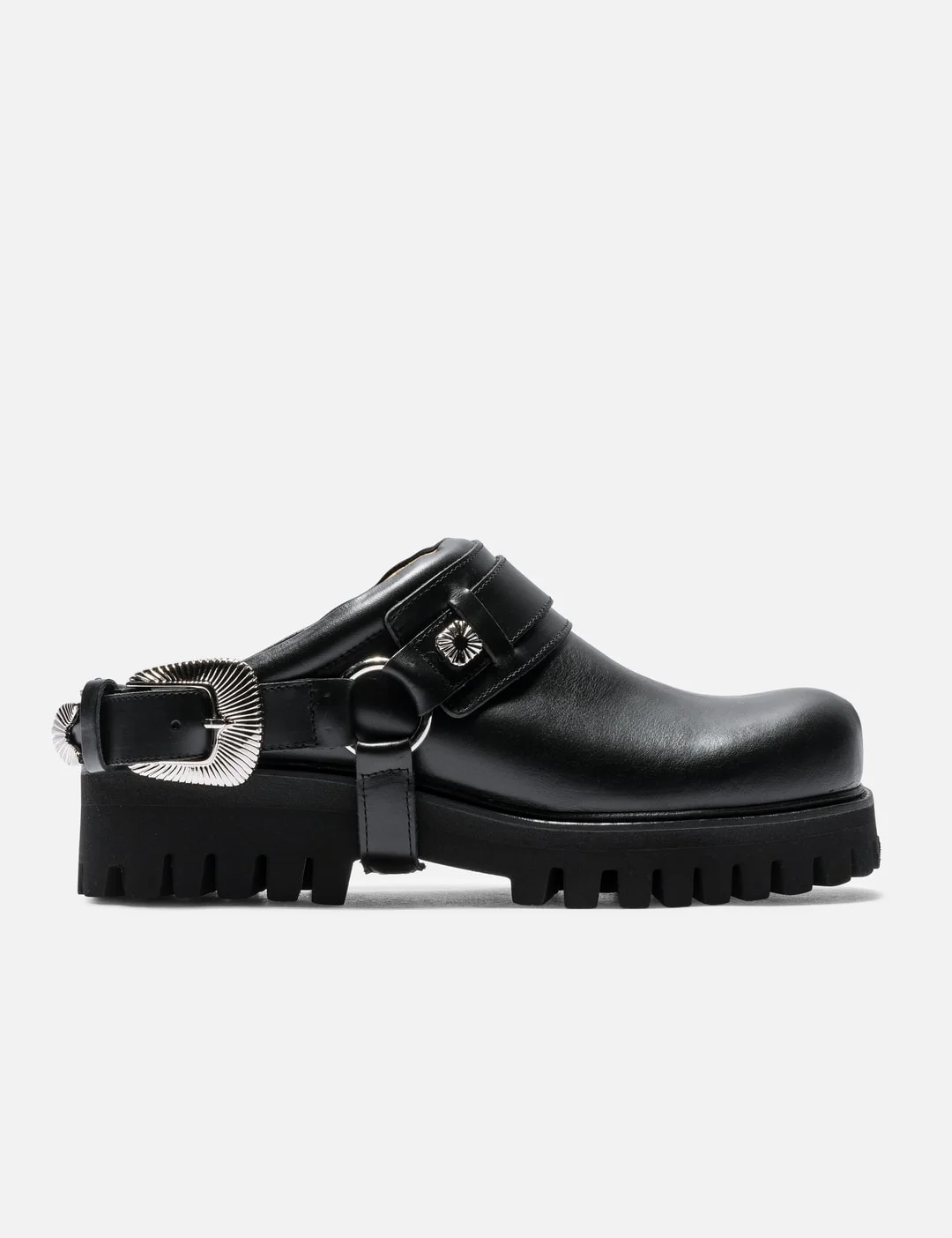 BLACK LEATHER MULES - 1