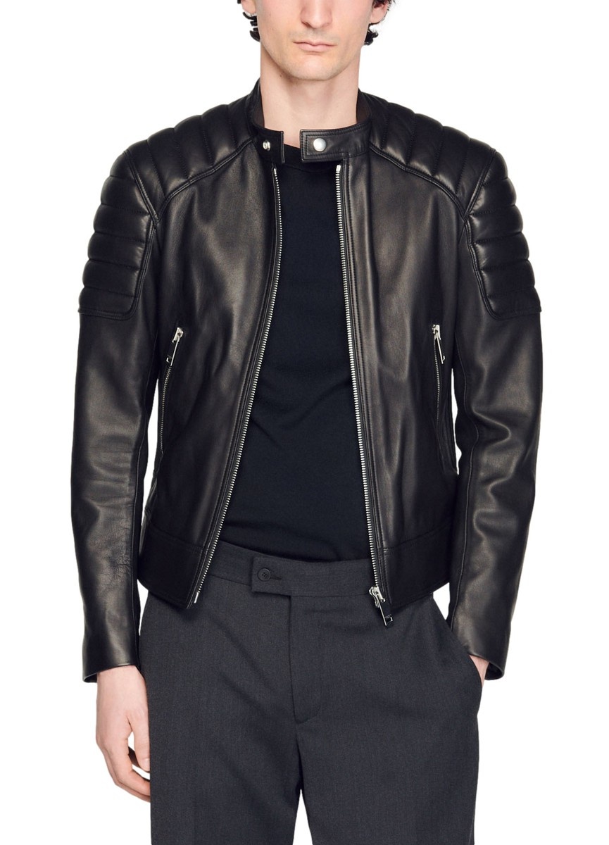 Leather jacket with quilted trims - 2