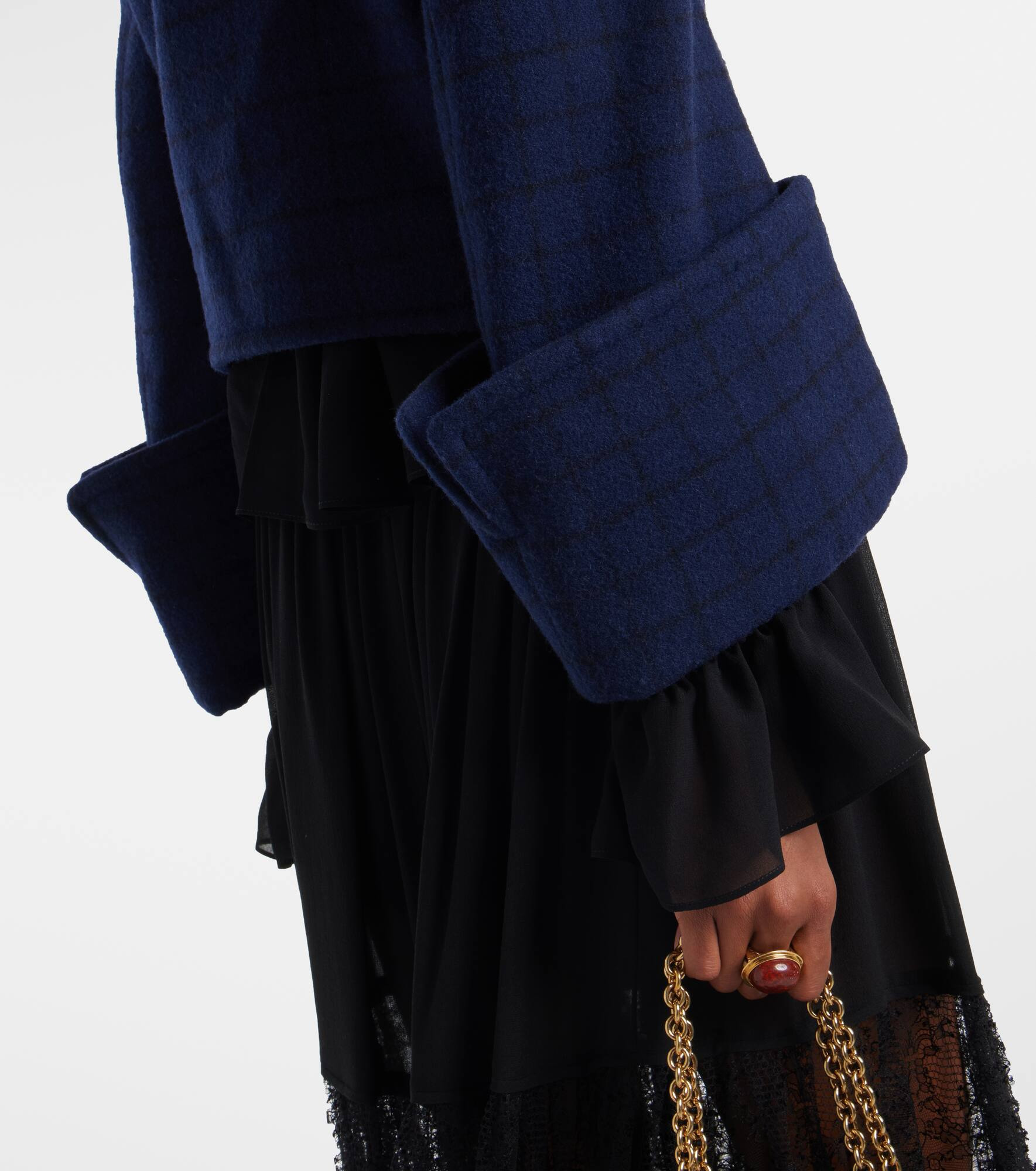 Checked cropped wool-blend jacket - 5