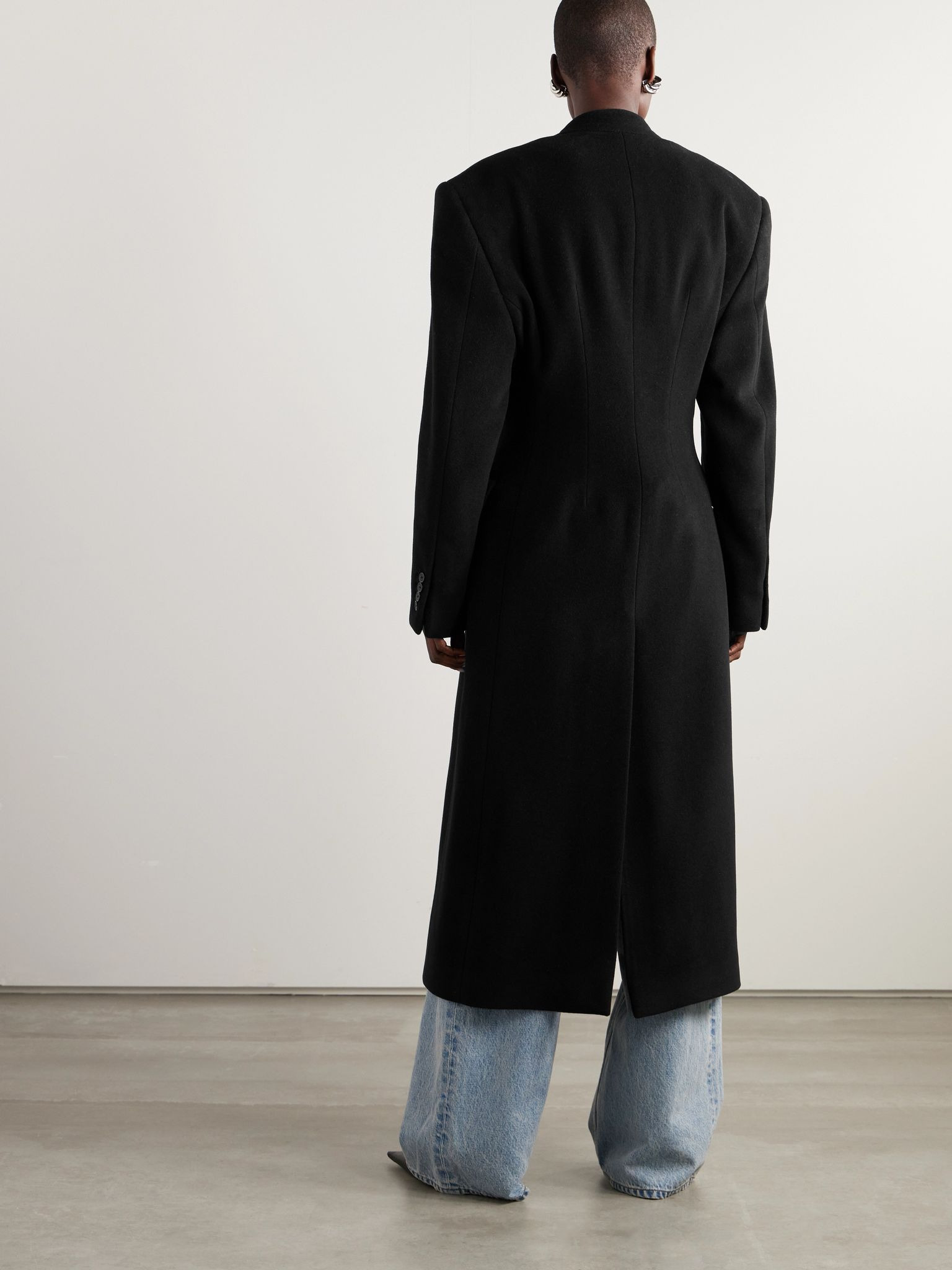 Double-breasted oversized cashmere and wool-blend coat Black - 4