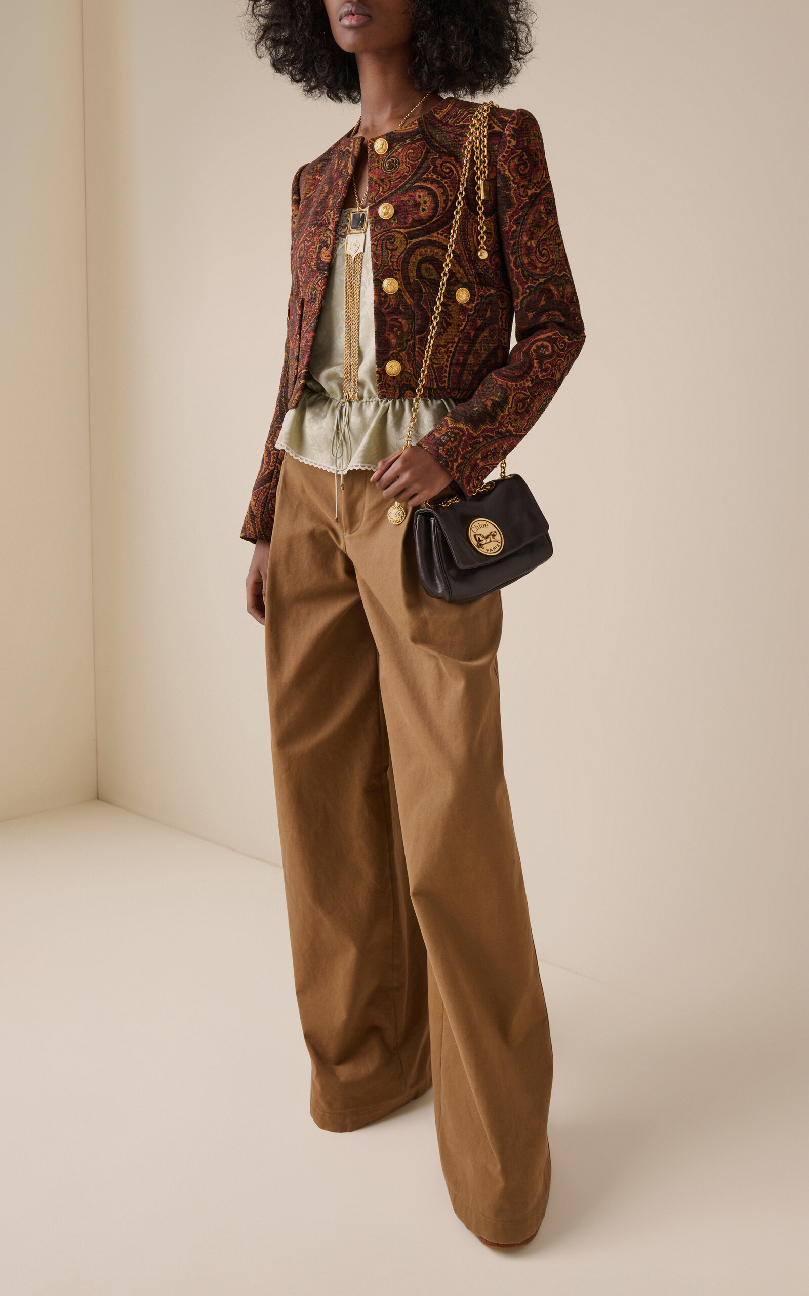 Pleated Organic Cotton Canvas Wide-Leg Pants brown - 2