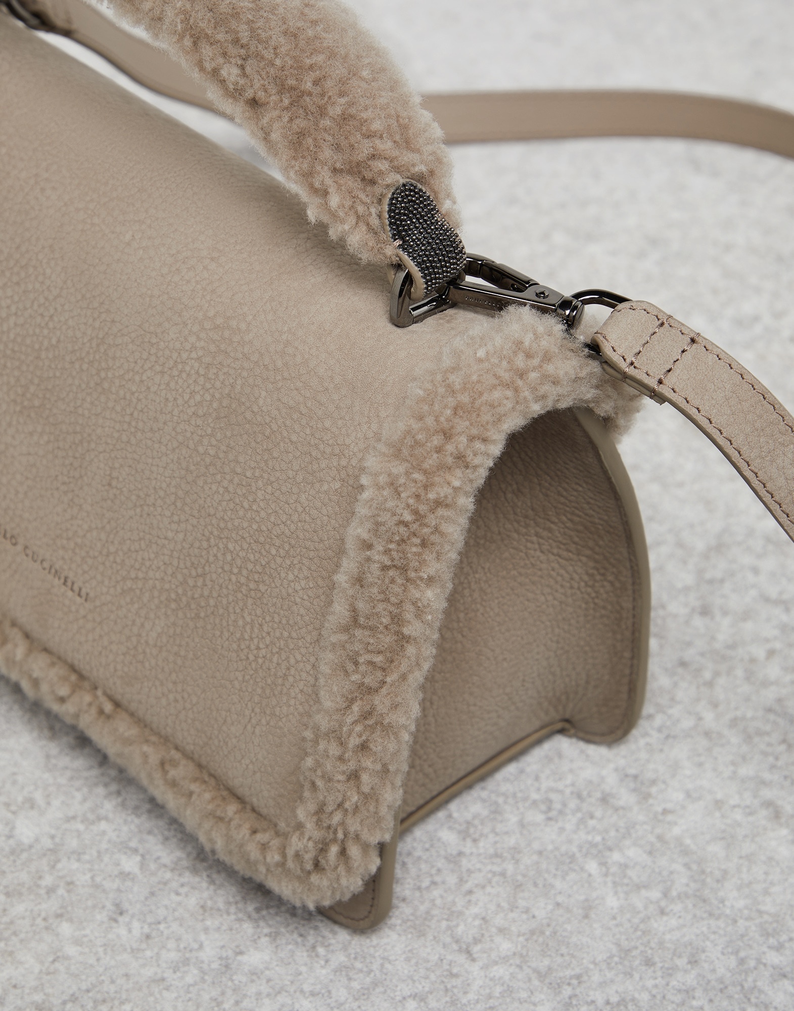 Nubuck soft bag with monili and shearling details - 3