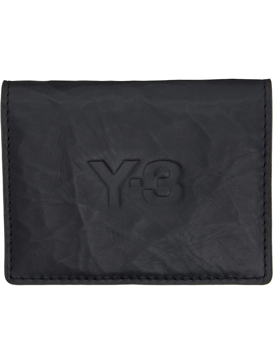 Black Crinkled Leather Card Holder - 1