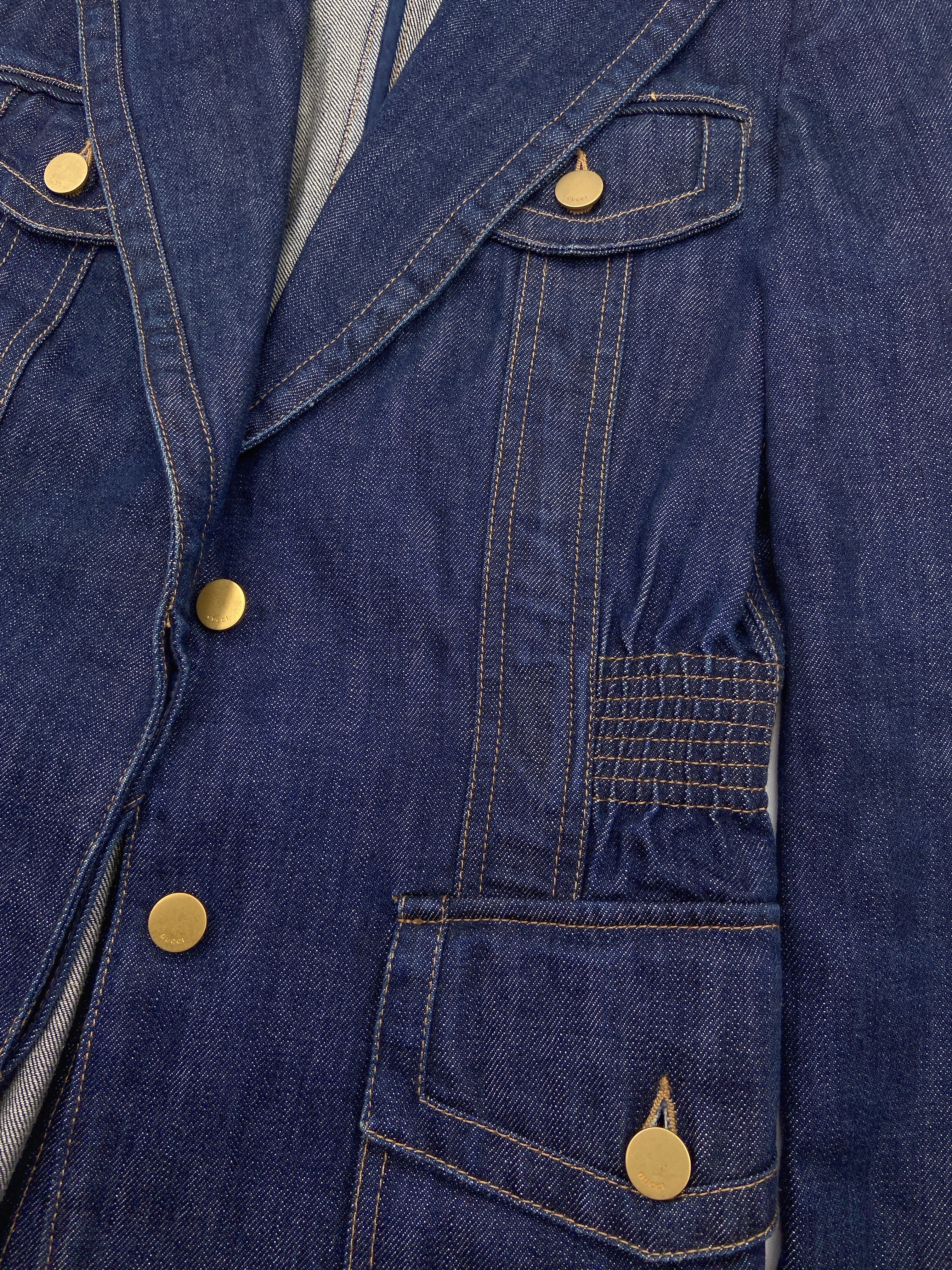Gucci Fall 2003 Tom Ford Blue Denim Military Blazer Jacket 40 - 5