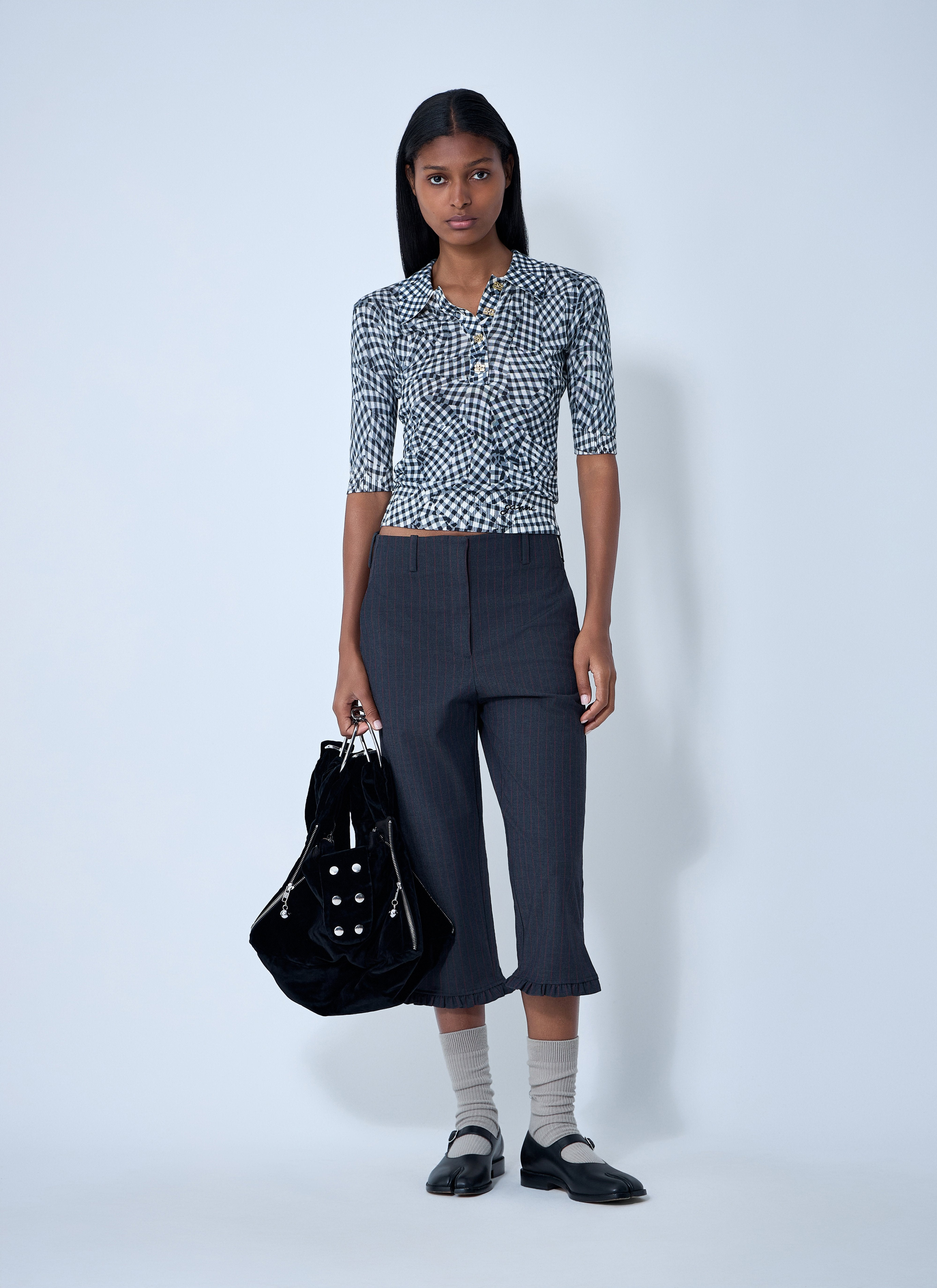 Ganni Women Mesh Printed Polo Top - 2