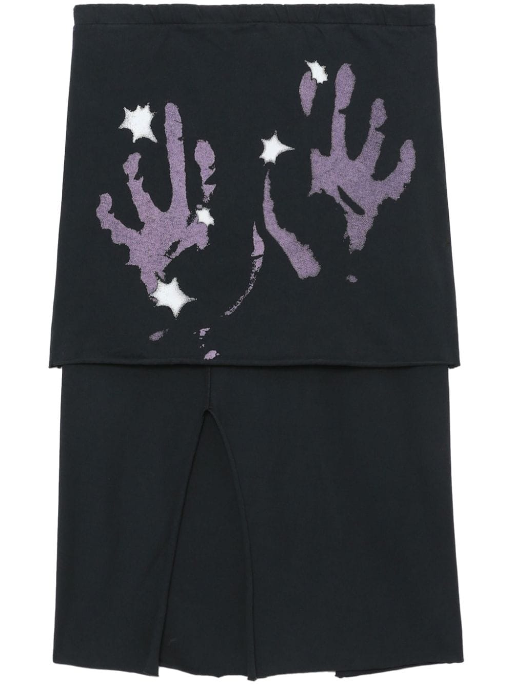 layered hand-print cotton skirt - 1