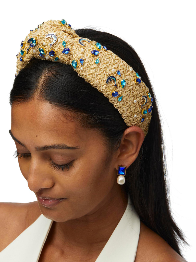 Women's Knotted Dolphin Embellished Raffia Headband - Azure Raffia 3