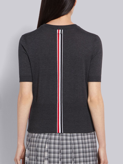 Thom Browne Dark Grey Silk Cotton Blend Center Back RWB Intarsia Stripe Relaxed Tee outlook