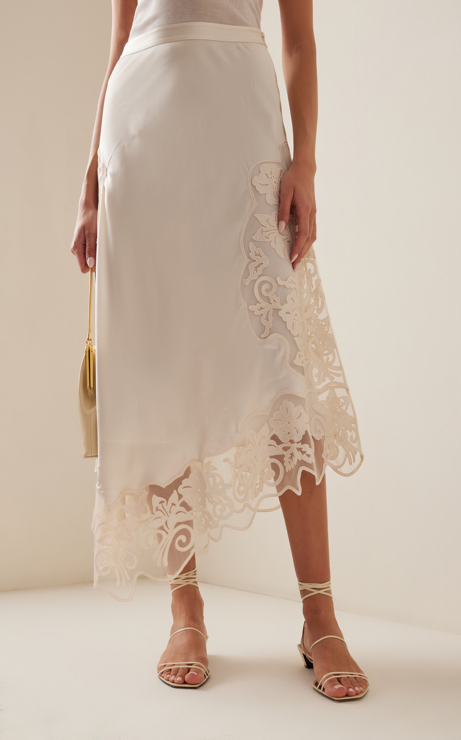 Cressida Lace-Trimmed SIlk Midi Skirt white - 3