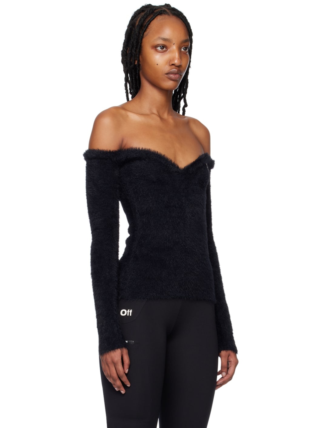 Black Off-The-Shoulder Sweater - 2
