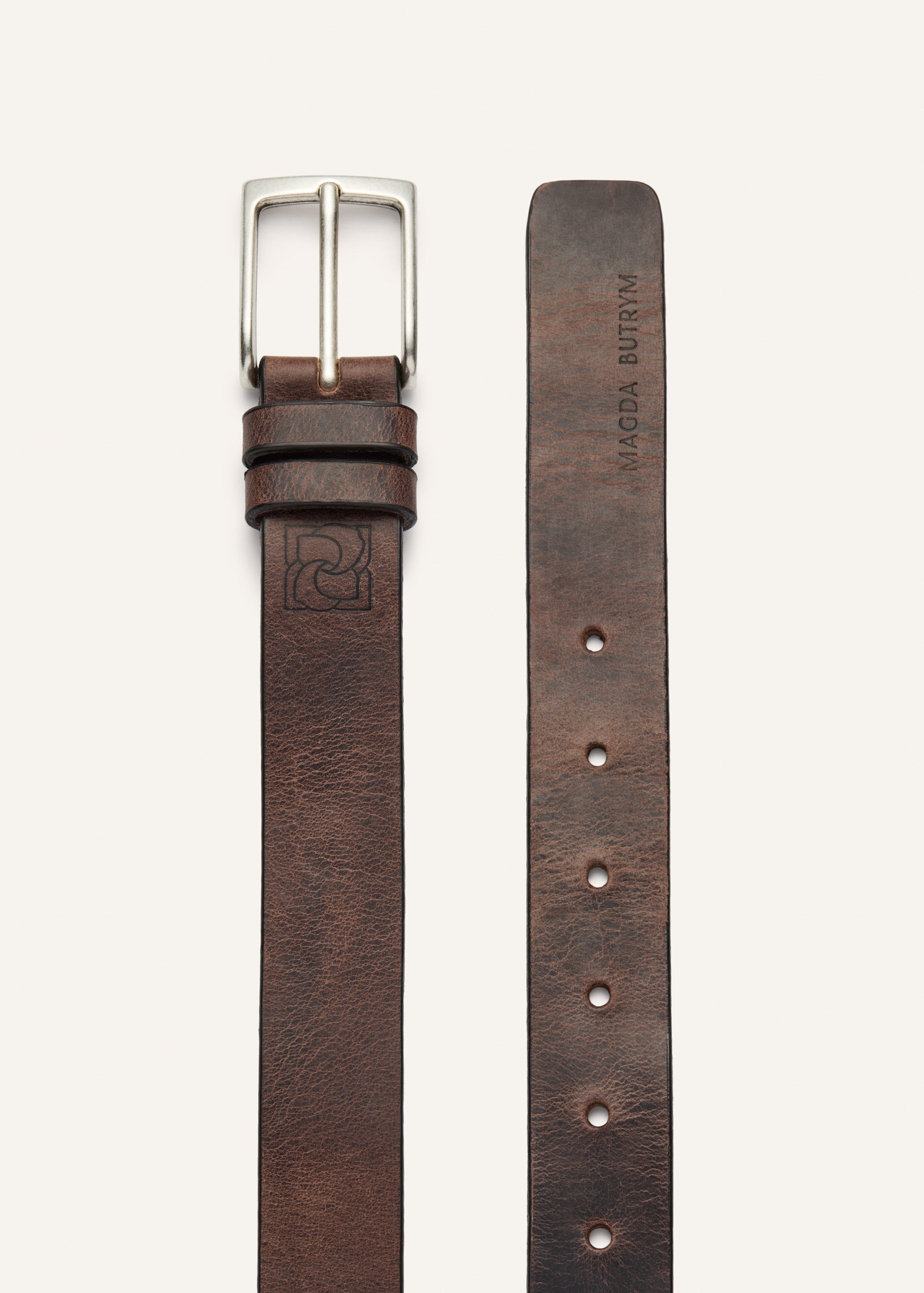 Patina burgundy leather belt with silver buckle - 1