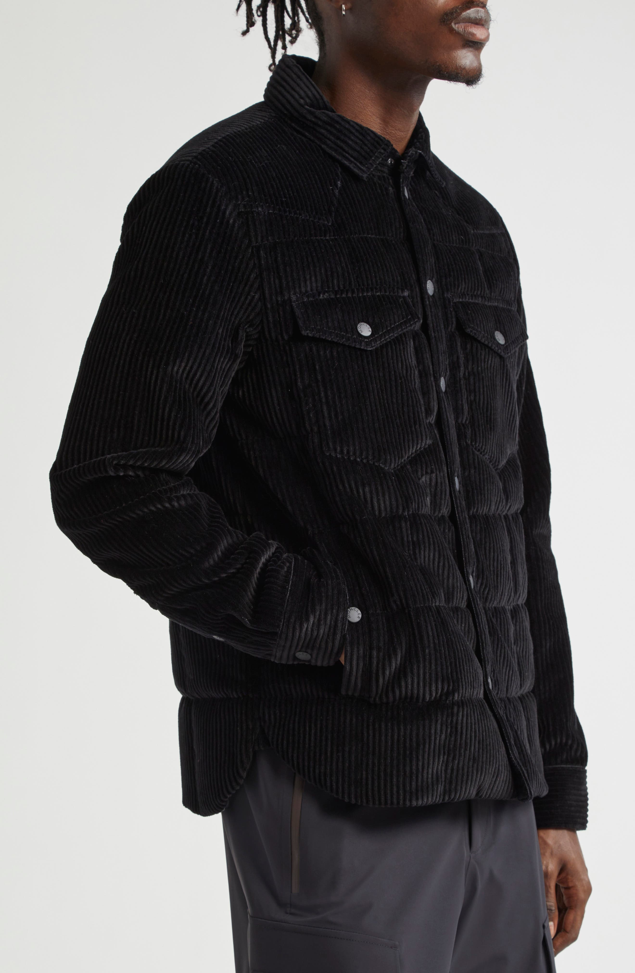 Moncler Grenoble Gelt Quilted Stretch Corduroy Down Shirt Jacket in Black at Nordstrom - 4