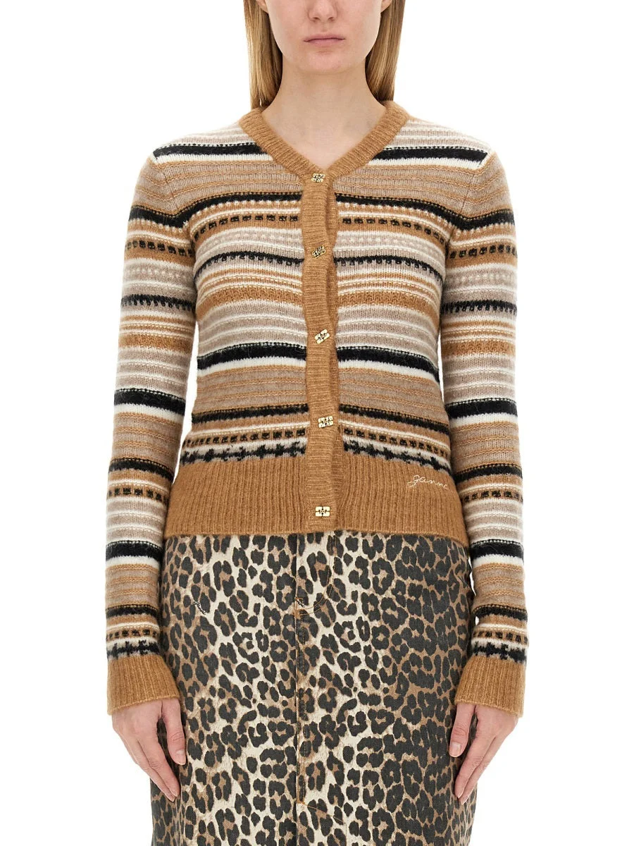 Ganni Women Cardigan With Stripe Pattern - 1