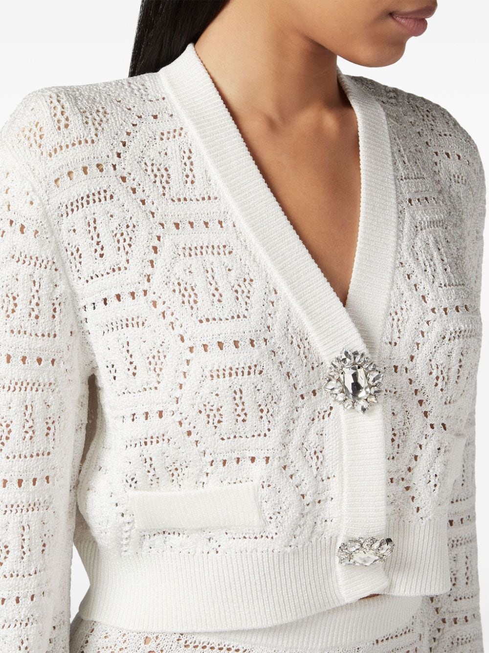 monogram crochet-knit cardigan - 4