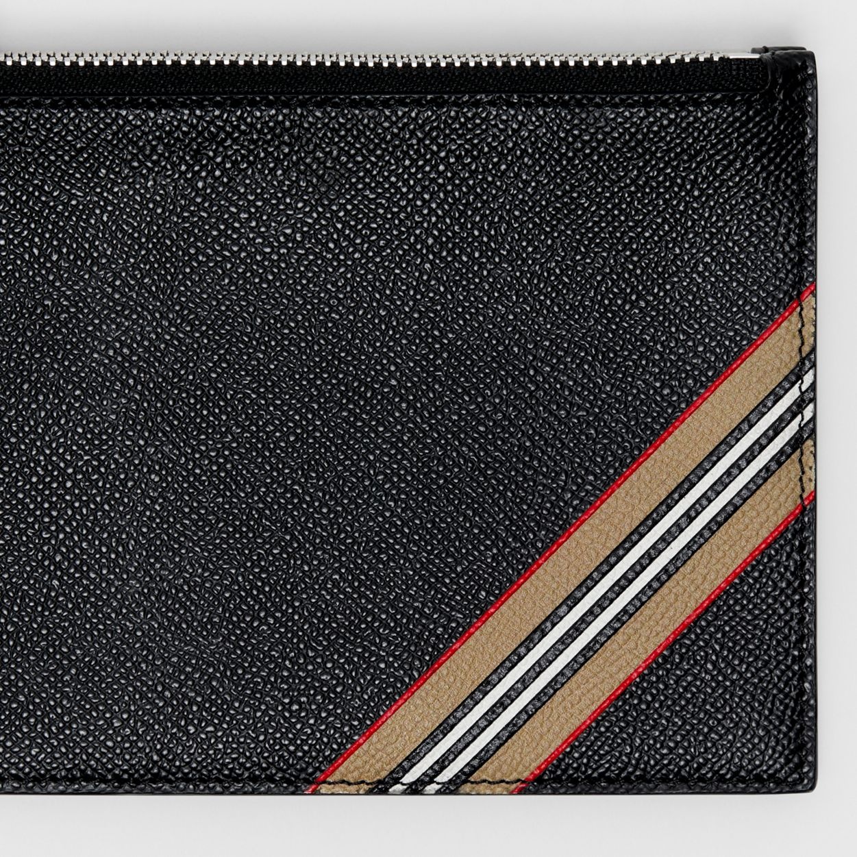 Icon Stripe Print Grainy Leather Zip Pouch - 2