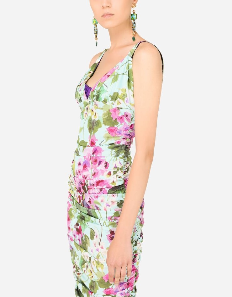 Charmeuse calf-length dress with bluebell print - 4