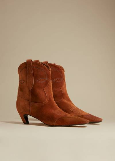 KHAITE The Dallas Ankle Boot in Caramel Suede outlook