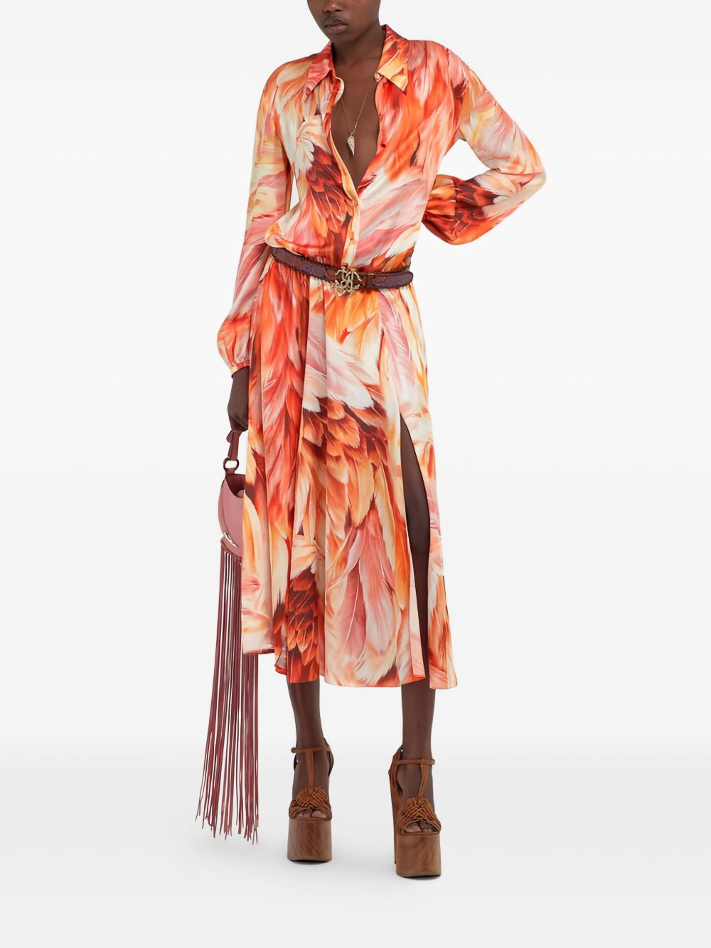 plumage-print midi shirt dress - 2