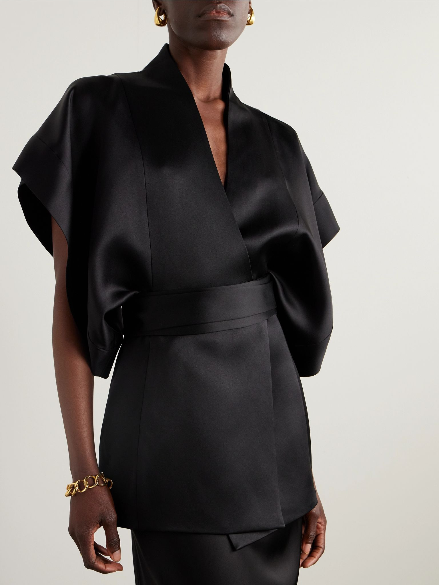Martha silk-satin wrap blouse Black - 3