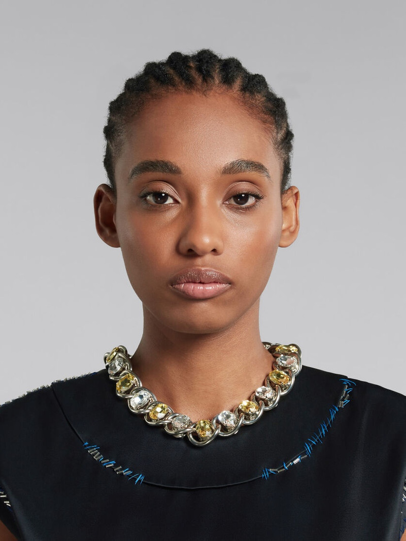 Marni CLEAR AND YELLOW RHINESTONE CHUNKY CHAIN NECKLACE outlook