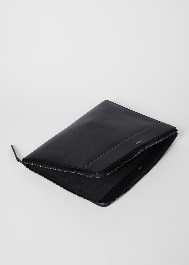 Black Straw-Grain Embossed Leather Laptop Case 5