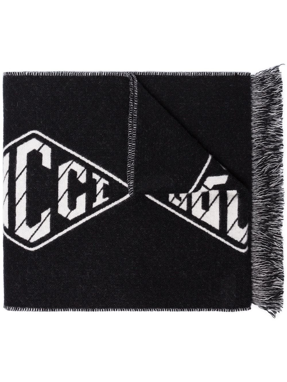 black GG diamond logo wool cashmere scarf  - 1