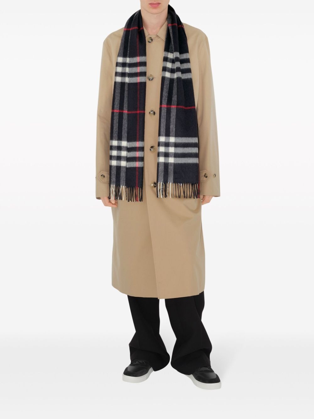 Check fringed cashmere scarf - 4