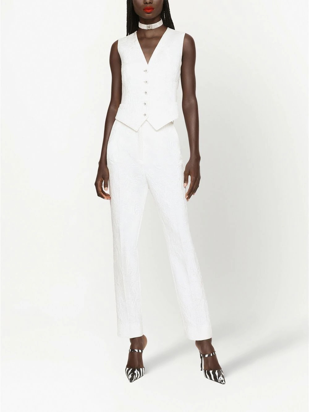 floral jacquard tailored trousers - 3