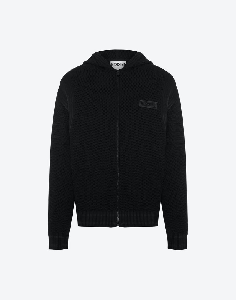 RUBBER LOGO OPEN-KNIT HOODIE 1