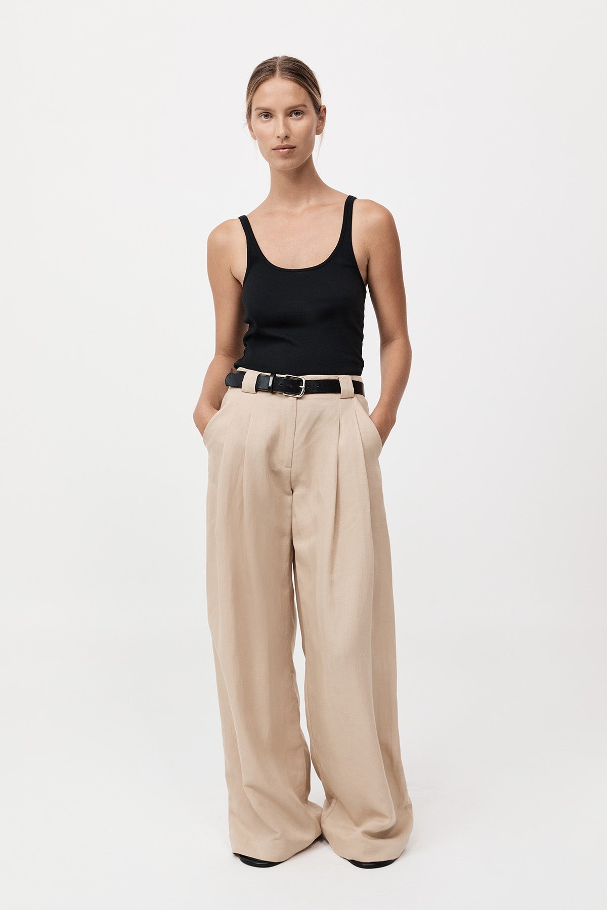 Wide Leg Pleat Pants - Dune - 3