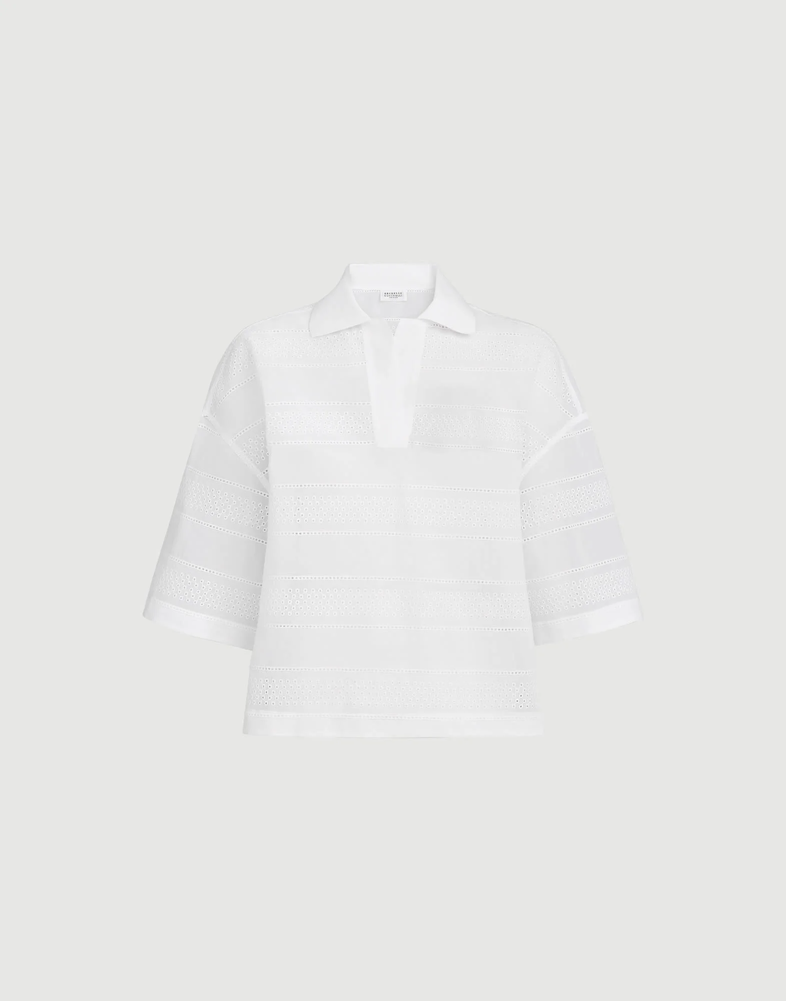 Cotton organza broderie anglaise cropped polo - 1